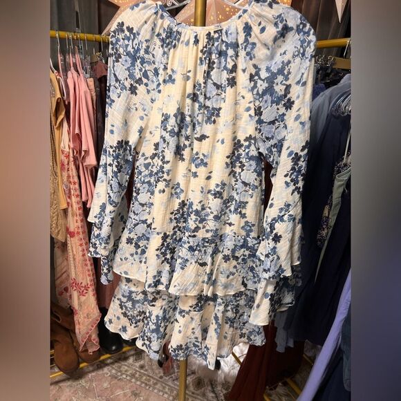 Maeve Anthropologie Floral Print Mini Swing Dress in Blue - Picture 7 of 9